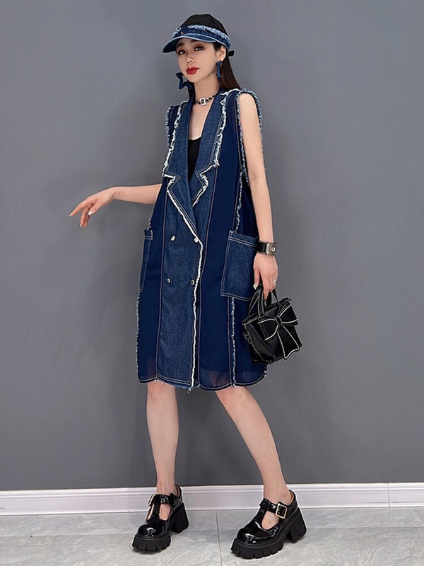 XITAO prsluk s dvostrukim kopčanjem Ženski korejski ljetni novi dolazak Personality Modni široki prsluk bez rukava s ovratnikom WMD6120