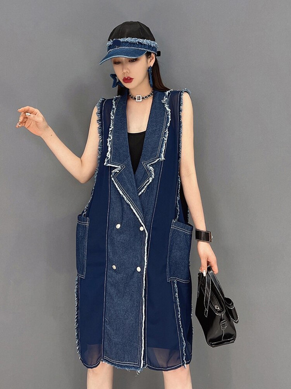 XITAO prsluk s dvostrukim kopčanjem Ženski korejski ljetni novi dolazak Personality Modni široki prsluk bez rukava s ovratnikom WMD6120