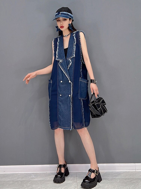 XITAO prsluk s dvostrukim kopčanjem Ženski korejski ljetni novi dolazak Personality Modni široki prsluk bez rukava s ovratnikom WMD6120