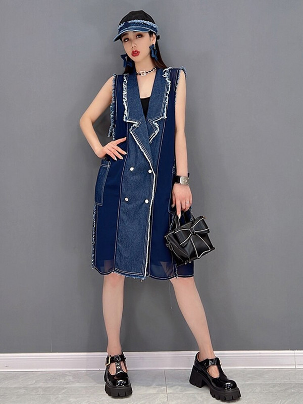 XITAO prsluk s dvostrukim kopčanjem Ženski korejski ljetni novi dolazak Personality Modni široki prsluk bez rukava s ovratnikom WMD6120