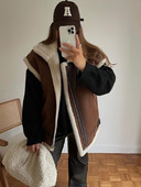 Ženska moda, nova jakna teške industrije, prsluk od jelenje kože od flisa i janjeće dlake, jakna, bočni džepovi na preklop, modni dizajn, popularni prsluci