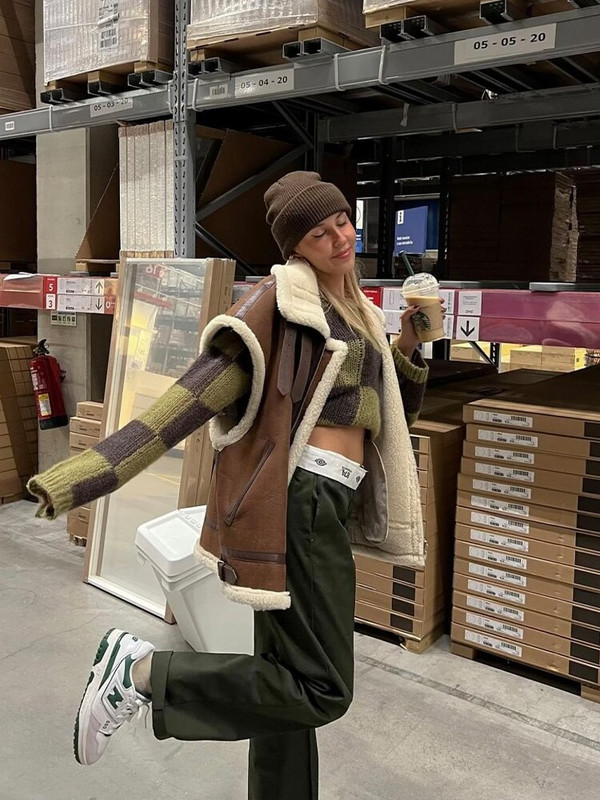 Ženska moda, nova jakna teške industrije, prsluk od jelenje kože od flisa i janjeće dlake, jakna, bočni džepovi na preklop, modni dizajn, popularni prsluci