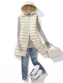 NewBang Γυναικείο μακρύ γιλέκο εξαιρετικά ελαφρύ πουπουλένιο αμάνικο με κουκούλα ματ ύφασμα Γυναικείο πουπουλένιο γιλέκο χωρίς ράψιμο