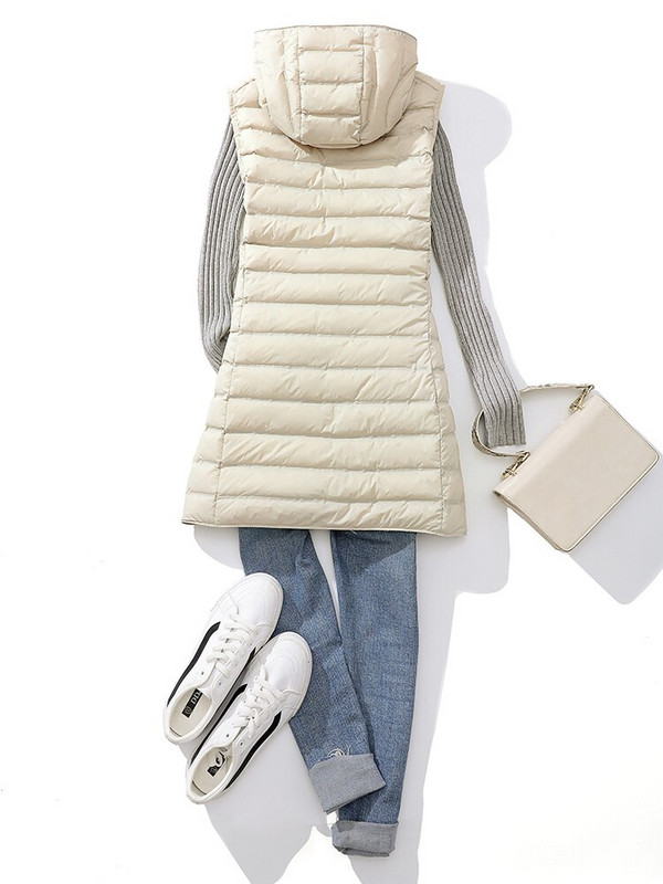NewBang Γυναικείο μακρύ γιλέκο εξαιρετικά ελαφρύ πουπουλένιο αμάνικο με κουκούλα ματ ύφασμα Γυναικείο πουπουλένιο γιλέκο χωρίς ράψιμο
