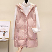 2022. gada rudens ziemas jaka sieviešu bezpiedurkņu veste Parka ar kapuci, silta, glancēta kokvilnas polsterēta jaka Sieviešu veste, virsdrēbes