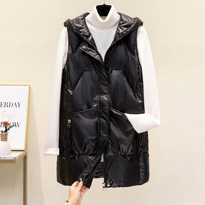 2022. gada rudens ziemas jaka sieviešu bezpiedurkņu veste Parka ar kapuci, silta, glancēta kokvilnas polsterēta jaka Sieviešu veste, virsdrēbes