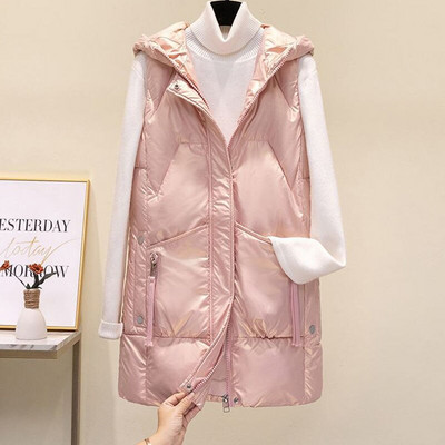 2022. gada rudens ziemas jaka sieviešu bezpiedurkņu veste Parka ar kapuci, silta, glancēta kokvilnas polsterēta jaka Sieviešu veste, virsdrēbes