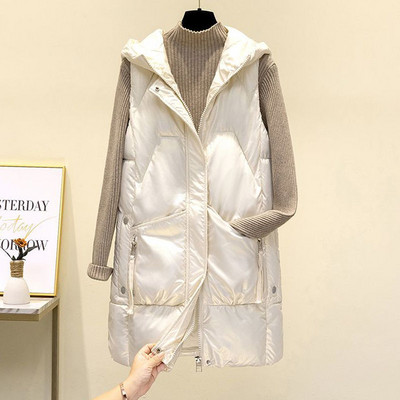 2022. gada rudens ziemas jaka sieviešu bezpiedurkņu veste Parka ar kapuci, silta, glancēta kokvilnas polsterēta jaka Sieviešu veste, virsdrēbes