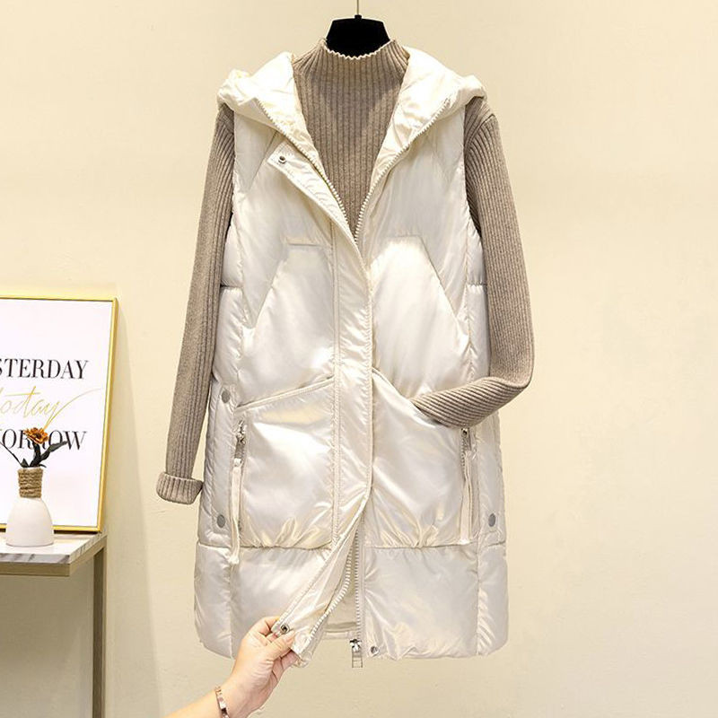 2022. gada rudens ziemas jaka sieviešu bezpiedurkņu veste Parka ar kapuci, silta, glancēta kokvilnas polsterēta jaka Sieviešu veste, virsdrēbes