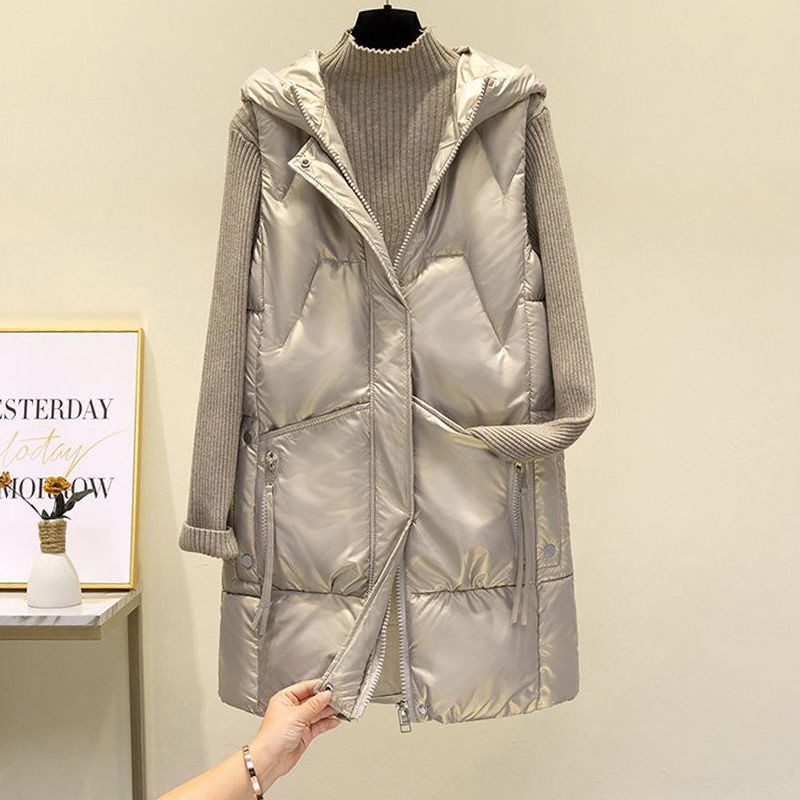 2022. gada rudens ziemas jaka sieviešu bezpiedurkņu veste Parka ar kapuci, silta, glancēta kokvilnas polsterēta jaka Sieviešu veste, virsdrēbes