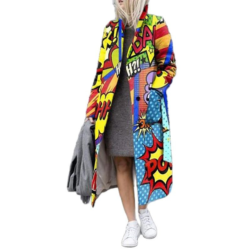 Jauna stila Multicolor Beltless Hit Color Street Fried Street Ārējā tirdzniecība Karikatūra Anime vējjaka rudens sieviešu apģērbiem