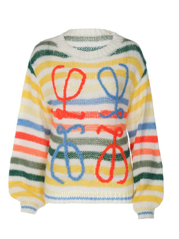 Ženski pulover s duginim prugama Labavi ulični pleteni jesenski moher ženski džemperi Puloveri 2022. Novi uzorci majica