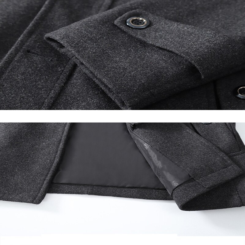 Jauns vīriešu uzrakts rudens ziemas termiskais mētelis klasisks ciets atloks Slim Fit mētelis vīriešu biznesa ikdienas vilnas maisījuma mētelis