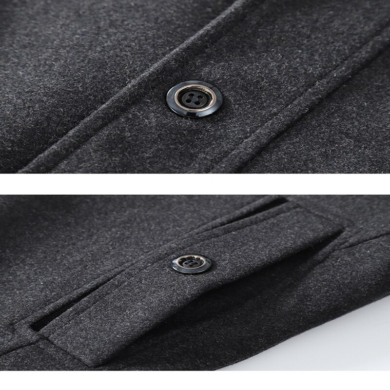 Jauns vīriešu uzrakts rudens ziemas termiskais mētelis klasisks ciets atloks Slim Fit mētelis vīriešu biznesa ikdienas vilnas maisījuma mētelis