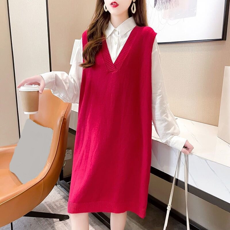 Φθινοπωρινά χειμωνιάτικα ρούχα 2021 Πλεκτά πουλόβερ Φόρεμα Γυναικείο γιλέκο Γυναικείο φαρδύ γιλέκο Γυναικεία πουλόβερ Γυναικεία πανωφόρια Pull Femme