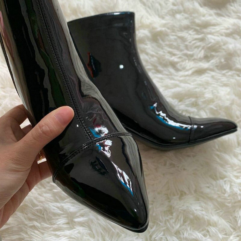 2020 Fashion Patent PU Δερμάτινα γυναικεία μποτάκια με χοντρό τακούνι με μυτερή μύτη Γυναικείες κοντές μπότες Candy χρώματα Γυναικείες μπότες για πάρτι