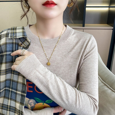 2022 Ανοιξιάτικο φθινόπωρο Γυναικείο πουλόβερ με μασίφ πλεκτό με λαιμόκοψη Κορεατικά πουλόβερ με μακρυμάνικο πουλόβερ με κάτω μέρος