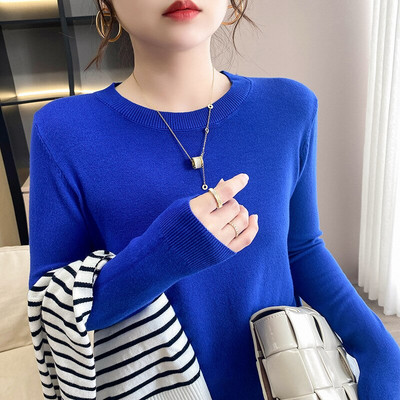 2022 Ανοιξιάτικο φθινόπωρο Γυναικείο πουλόβερ με μασίφ πλεκτό με λαιμόκοψη Κορεατικά πουλόβερ με μακρυμάνικο πουλόβερ με κάτω μέρος