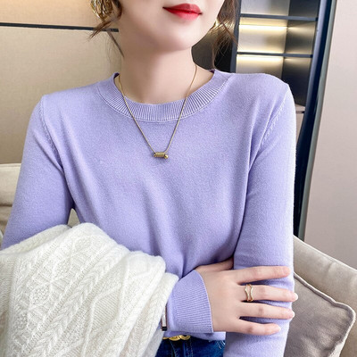 2022 Ανοιξιάτικο φθινόπωρο Γυναικείο πουλόβερ με μασίφ πλεκτό με λαιμόκοψη Κορεατικά πουλόβερ με μακρυμάνικο πουλόβερ με κάτω μέρος