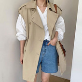 SuperAen Korea Chic Jesenska modna jakna s dvostrukim kopčanjem, ležerna jakna bez rukava