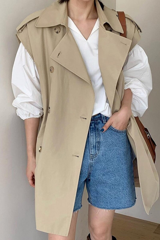 SuperAen Korea Chic Jesenska modna jakna s dvostrukim kopčanjem, ležerna jakna bez rukava