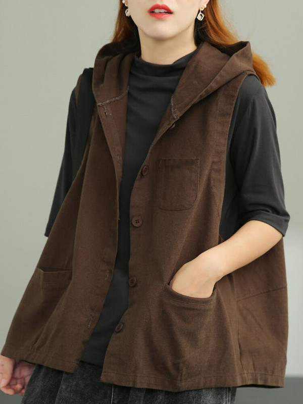 Vangull Fashion Κίτρινες κουκούλες γιλέκο μπλουζάκια Γυναικεία αμάνικα τσέπες Streetwear Φαρδύ γυναικείο γιλέκο μονόχρωμο γιλέκο με στήθος