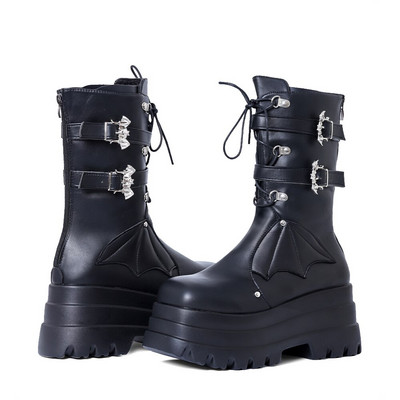 Lapolaka 2022 Hot Fashion Platform Boots Bieza Papēža Puszābaki Punk Goth Style Forši meiteņu zābaki Rudens Street Sieviešu zābaki Kurpes