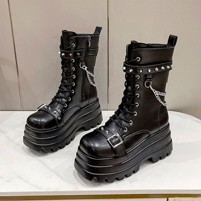 Lapolaka 2022 Hot Fashion Platform Boots Bieza Papēža Puszābaki Punk Goth Style Forši meiteņu zābaki Rudens Street Sieviešu zābaki Kurpes