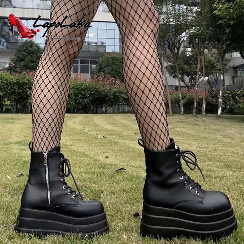 Lapolaka 2022 Hot Fashion Πλατφόρμα Μπότες με χοντρό τακούνι Μποτάκια Punk Goth στυλ Cool Girl Μπότες Φθινόπωρο Street Γυναικείες μπότες Παπούτσια