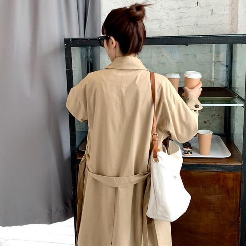 Trenč kaput Ženska elegantna jednobojna gornja odjeća s vjetrovkom Preppy modni korejski stil Jesen Jednostavan ženski kaput Sveučilišni univerzalni lijeni
