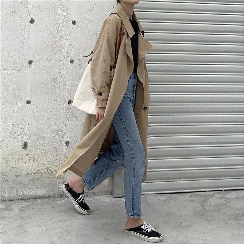 Trenč kaput Ženska elegantna jednobojna gornja odjeća s vjetrovkom Preppy modni korejski stil Jesen Jednostavan ženski kaput Sveučilišni univerzalni lijeni