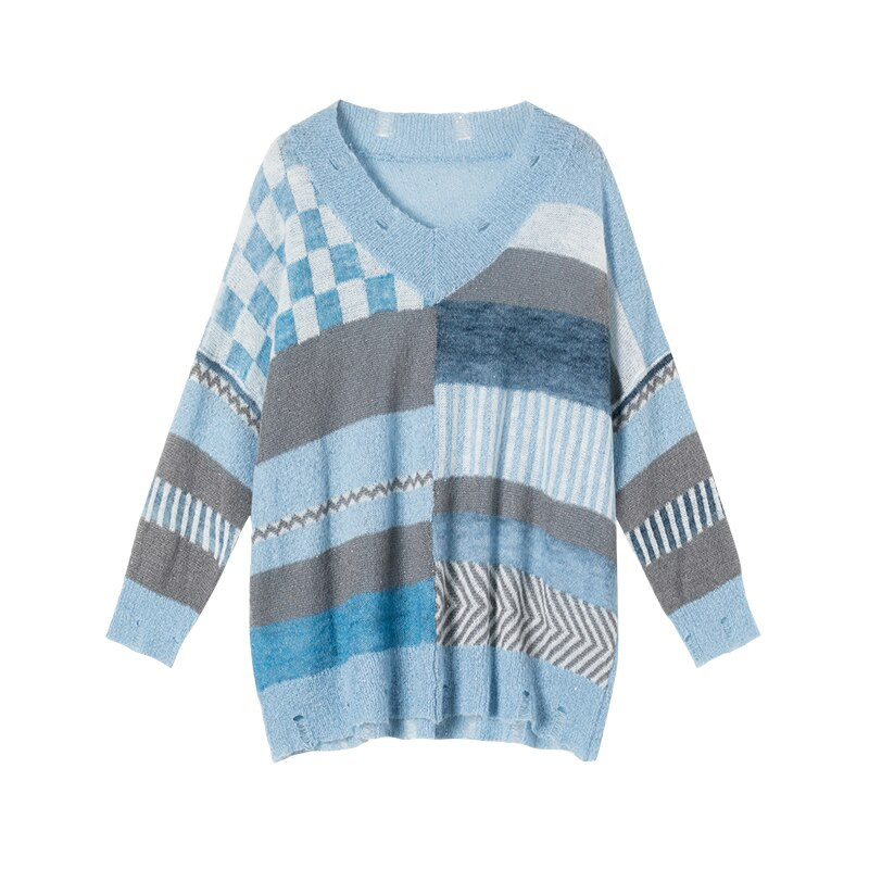 YISU rudens ziemas trikotāžas džemperis sievietēm brīvs rūtains mohēras džemperis Sieviešu modes caurumu dizaina tops Mohēras džemperis sievietēm