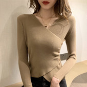 2022 Basic γυναικεία πουλόβερ με μασίφ ζιβάγκο Φθινοπωρινές χειμερινές μπλούζες V με λεπτό γυναικείο πουλόβερ πλεκτό πουλόβερ πουλόβερ Απαλό ζεστό τράβηγμα