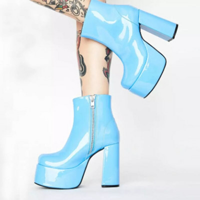 SIMLOVEYO 2022 Sieviešu potīšu zābaki, rāvējslēdzējs, apaļš purngals, platformas Candy Color Punk chunky papēdis US12 dzeltens zaļš violets oranžs A4367