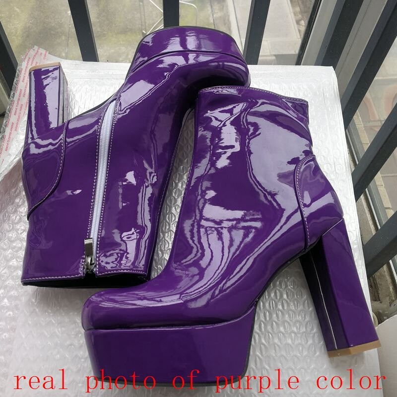 SIMLOVEYO 2022 Γυναικεία μποτάκια με φερμουάρ Πλατφόρμες με στρογγυλά δάχτυλα Candy Color Punk Chunky Heel US12 Κίτρινο Πράσινο Μωβ Πορτοκαλί A4367