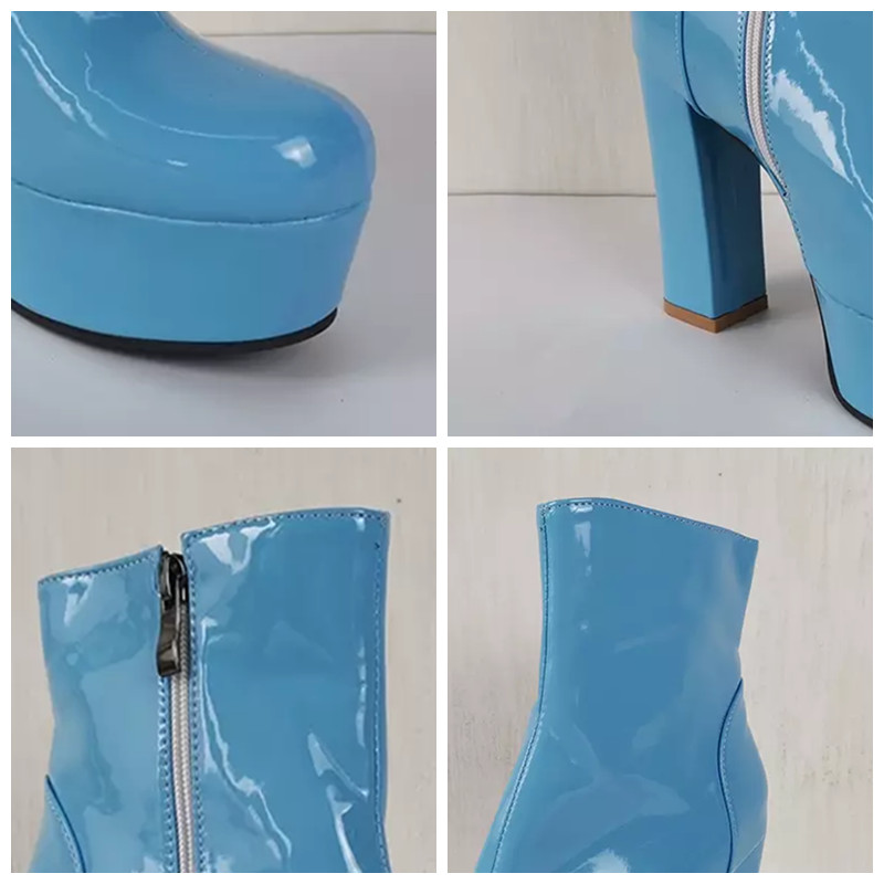 SIMLOVEYO 2022 Γυναικεία μποτάκια με φερμουάρ Πλατφόρμες με στρογγυλά δάχτυλα Candy Color Punk Chunky Heel US12 Κίτρινο Πράσινο Μωβ Πορτοκαλί A4367