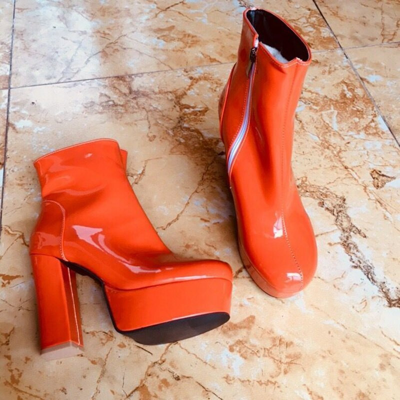 SIMLOVEYO 2022 Γυναικεία μποτάκια με φερμουάρ Πλατφόρμες με στρογγυλά δάχτυλα Candy Color Punk Chunky Heel US12 Κίτρινο Πράσινο Μωβ Πορτοκαλί A4367