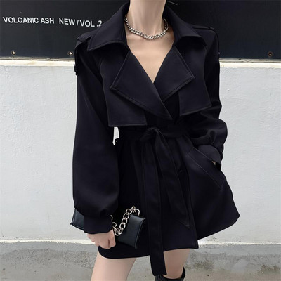 2021. gada jauns rudens ziemas haki krāsas sieviešu uzrakts mētelis, modes laternas piedurknes, divrindu ikdienas biroja vējjaka OL