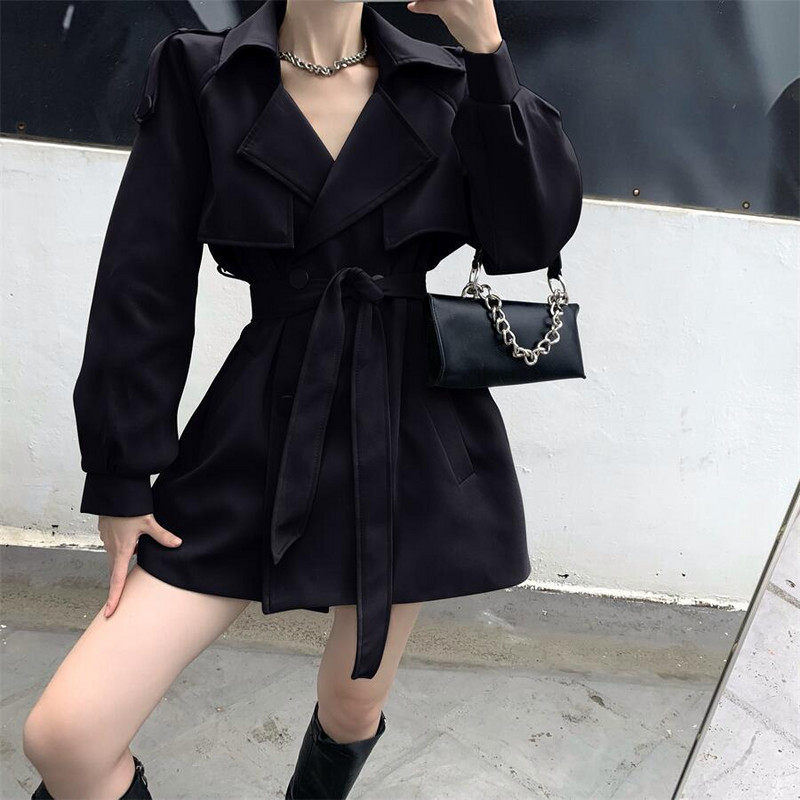 2021. gada jauns rudens ziemas haki krāsas sieviešu uzrakts mētelis, modes laternas piedurknes, divrindu ikdienas biroja vējjaka OL