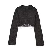 Ženska moda s draguljima s resama Mekani skraćeni pleteni pulover Vintage visoki izrez dugih rukava Ženski puloveri Chic Topovi