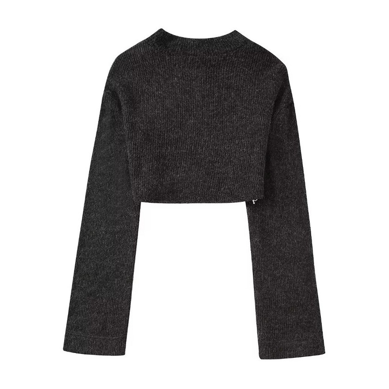 Ženska moda s draguljima s resama Mekani skraćeni pleteni pulover Vintage visoki izrez dugih rukava Ženski puloveri Chic Topovi