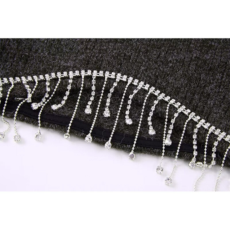 Ženska moda s draguljima s resama Mekani skraćeni pleteni pulover Vintage visoki izrez dugih rukava Ženski puloveri Chic Topovi