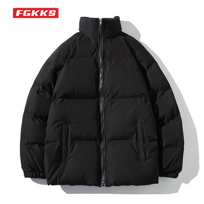 FGKKS Žieminis Vyriškas Parkas Paltas Storas Šiltas Striukė Moteriškas Stovas Apykaklė Paltas Gatvė Vienspalvė Medvilnė Pora Parka Vyriškas
