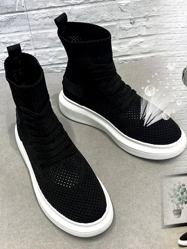 Πράσινες πλεκτές ελαστικές μπότες από διχτυωτό πλέγμα Γυναικείες μπότες φθινοπώρου 2022 σε πλατφόρμα Γυναικεία μποτάκια αστράγαλο Χοντρά πάνινα παπούτσια με ψηλή κορυφή Αναπνέουσα κάλτσα