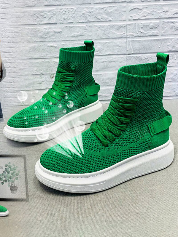 Πράσινες πλεκτές ελαστικές μπότες από διχτυωτό πλέγμα Γυναικείες μπότες φθινοπώρου 2022 σε πλατφόρμα Γυναικεία μποτάκια αστράγαλο Χοντρά πάνινα παπούτσια με ψηλή κορυφή Αναπνέουσα κάλτσα