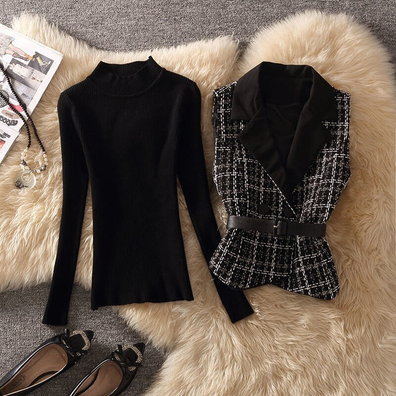 Ženska vesta Elegantna uredska dama Vunena vesta u korejskom stilu s V-izrezom Kaputi Ležerni gornji dijelovi Zima Proljeće Sakoi bez rukava