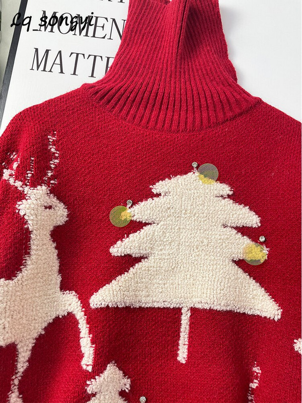 Široki džemper Christmas Tree Thicken Pleteni zimski pulover 2022. Pleteni džemper Vintage topli džemper s dolčevitom Lq_songyi LQ13