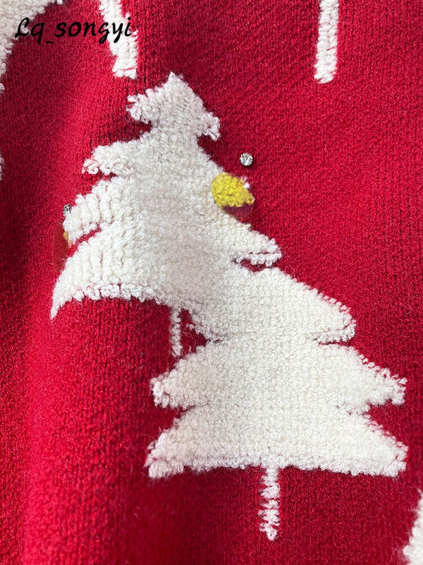 Široki džemper Christmas Tree Thicken Pleteni zimski pulover 2022. Pleteni džemper Vintage topli džemper s dolčevitom Lq_songyi LQ13