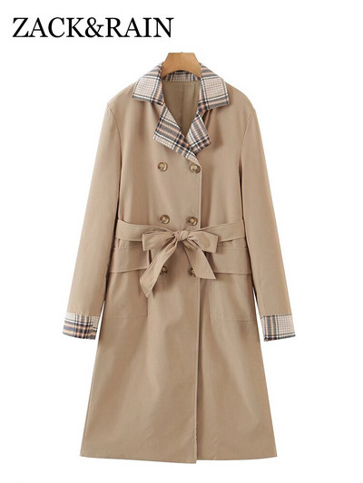 ZACK RAIN Ženska vjetrovka s dvostrukim kopčanjem s kontrastnim remenom i remenom 2022. Ženski kaput jesen/zima Elegantna široka ženska vanjska odjeća