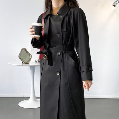 Φθινοπωρινή καμπαρντίνα αντιανεμική ζωνή Μπεζ Χακί Μαύρο Γυναικείο παλτό μεσαίου μήκους 809 2022